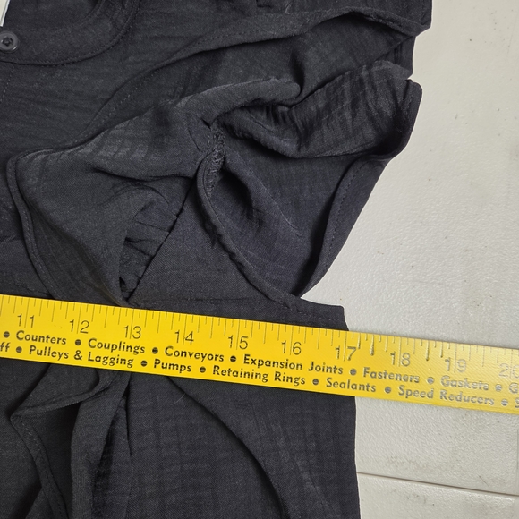 A New Day Black Ruffle-Trim Button Front Top Small Short Sleeve Business Casual - Picture 8 of 8
